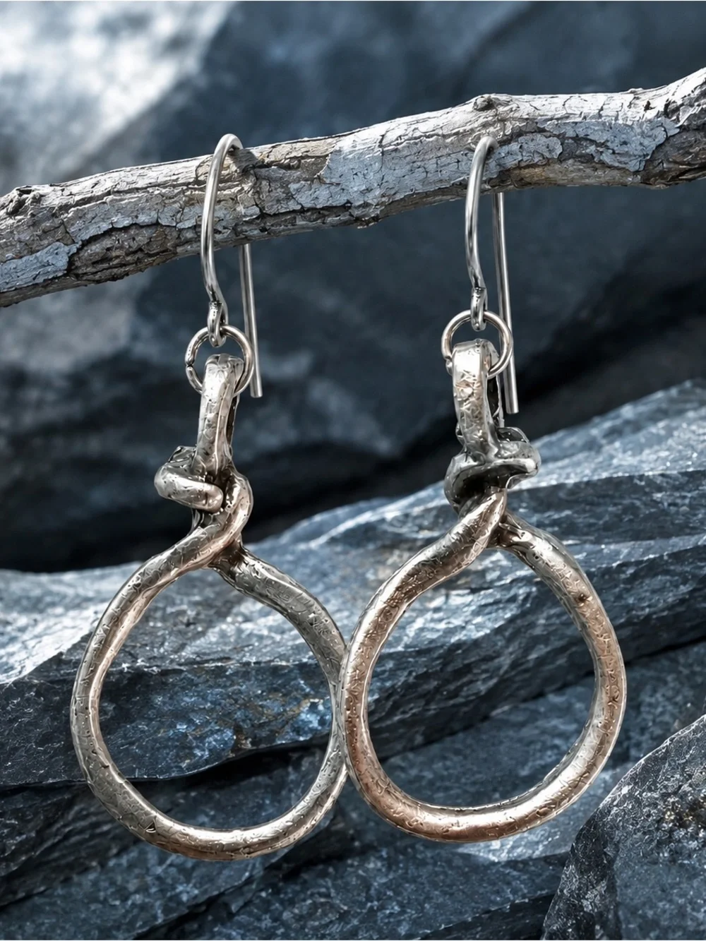 Handmade Antique Silver Tone Sculptural Open Circle Earrings